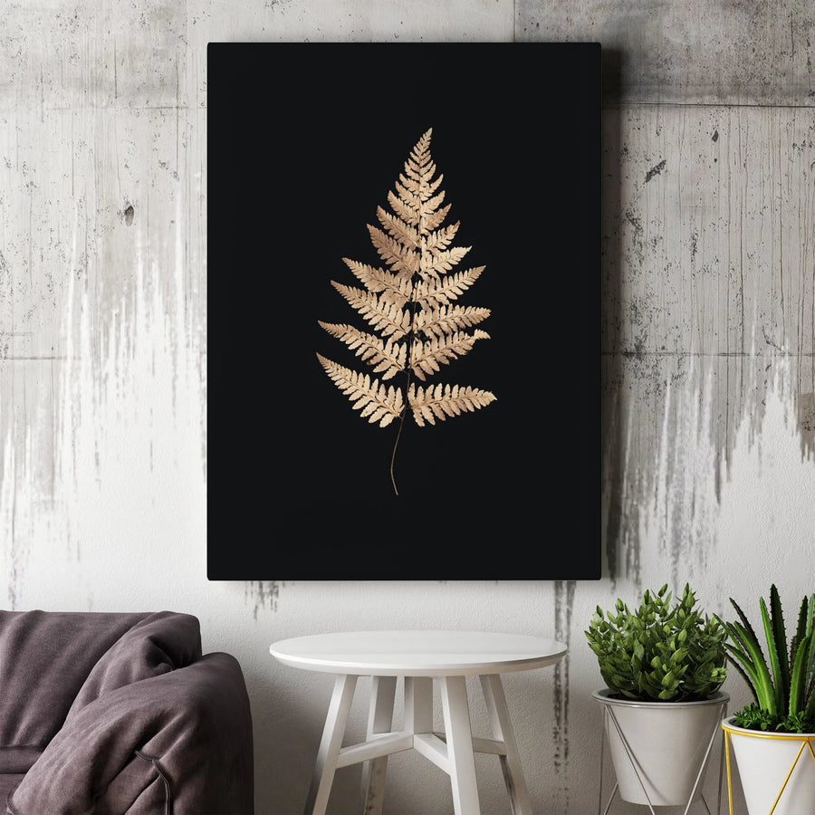 Golden Fern Canvas Wall Art | Botanical Gold Leaf Print | Premium 1.25" Gallery Wrap | Modern Minimalist Home Decor Gift for Plant Lovers