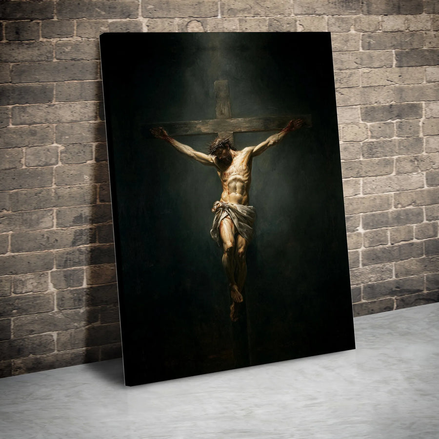 Jesus on the Cross Canvas Wall Art | Dramatic Religious Painting | Premium Gallery Quality Print | Christian Home Decor Gift for Believers