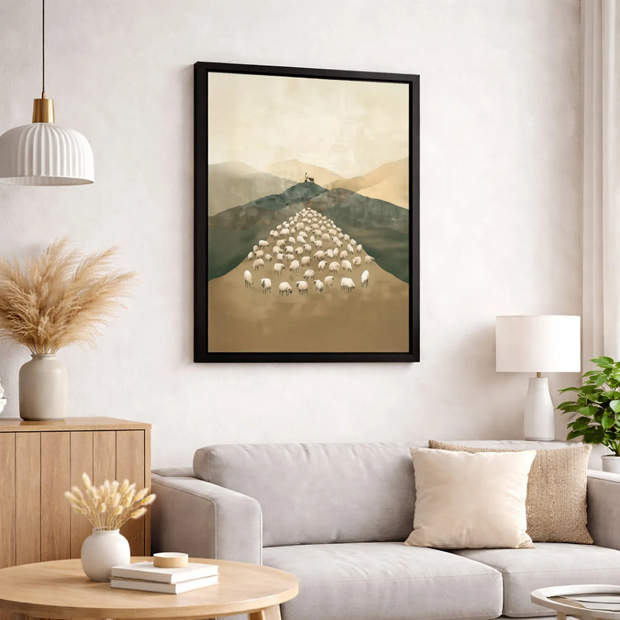 Good Shepherd Wall Art | Minimalist Religious Landscape Canvas | Premium Fade-Resistant Print | Christian Home Decor Gift