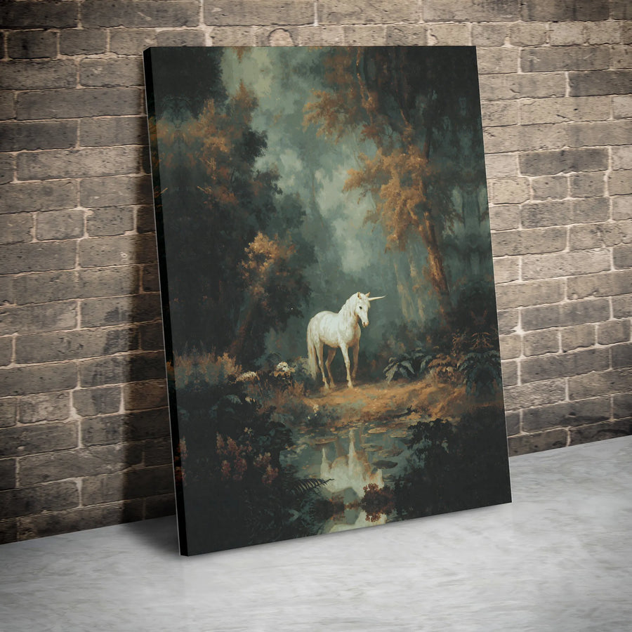 Enchanted Forest Unicorn Canvas Art | Mystical White Fantasy Wall Decor | 1.25-Inch Gallery Wrap Print | Magical Home Gift for Fantasy Lovers