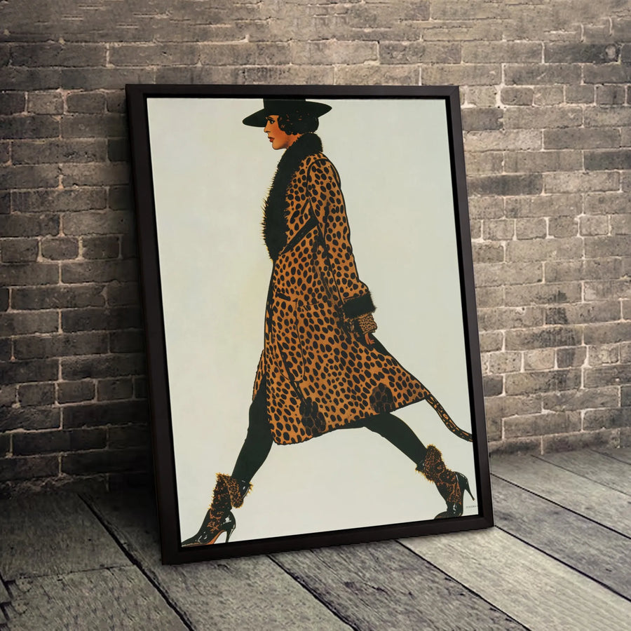 Art Deco Fashion Wall Art | Vintage Leopard Print Woman Illustration | Premium Gallery Wrapped Canvas | Chic Home Office Decor