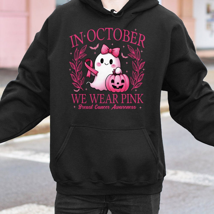 Breast Cancer Awareness Hoodie | Cute Pink Ghost Halloween Design | Soft Cotton-Blend | Gift for Survivors and Supporters