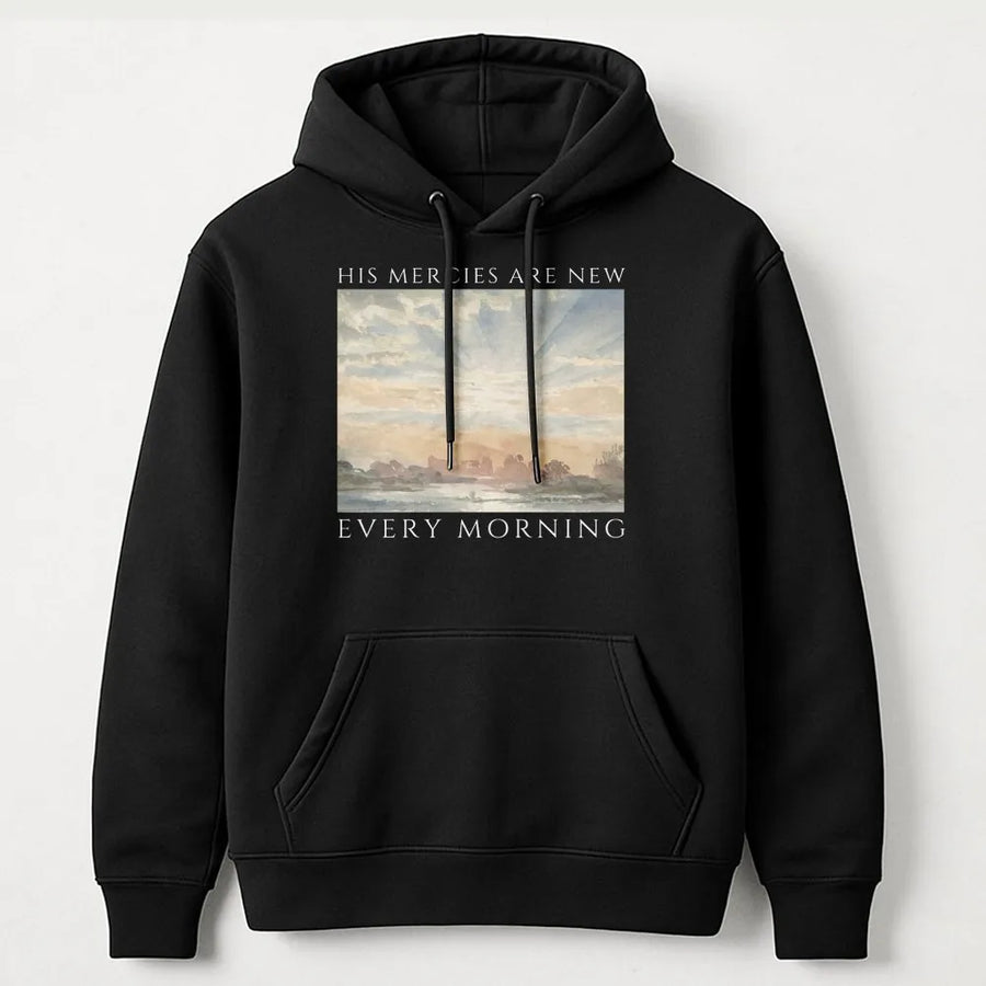His Mercies Are New Every Morning Hoodie | Christian Watercolor Art Sweatshirt | Premium Cotton Blend | Inspirational Faith Gift for Women