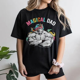 Magical Dad T-Shirt | Funny Muscle Unicorn Graphic Tee | Premium 100% Cotton | Unique Gift for Father's Day 2026 or Dad's Birthday
