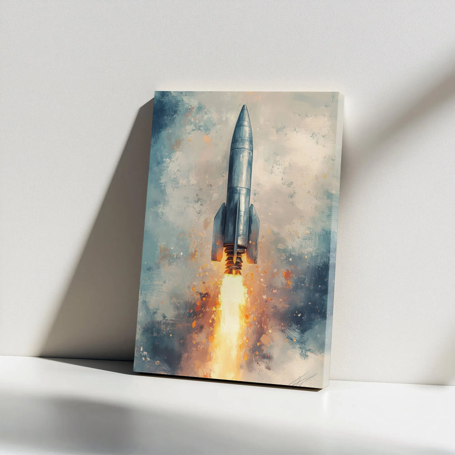 Rocket Ship Wall Art | Abstract Space Launch Canvas Print | 1.25 Inch Gallery Wrap | Modern Office & Boys Room Decor Gift