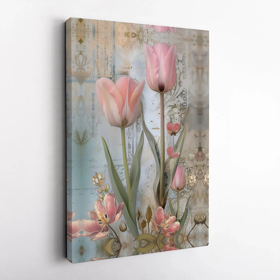 Vintage Tulip Canvas Wall Art | Shabby Chic Botanical Illustration | Premium Fade-Resistant Print | Living Room & Bedroom Decor Gift