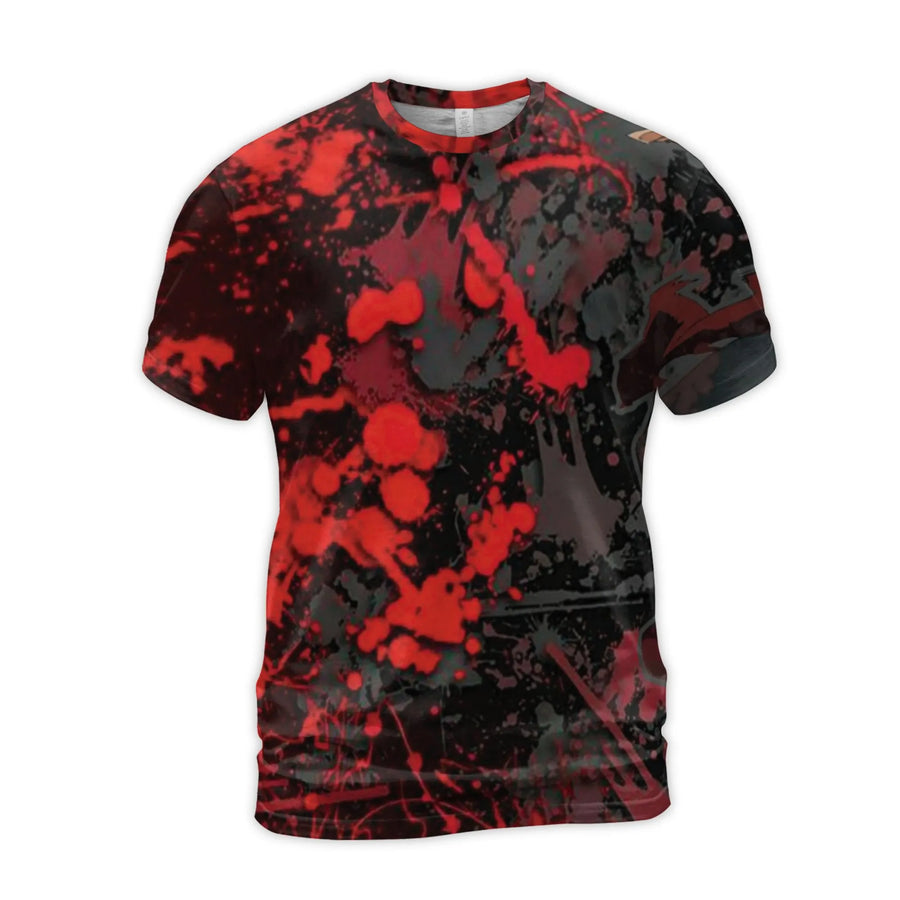 Red and Black Paint Splatter 3D T-Shirt | Abstract Graffiti Graphic Print | Premium Polyester Blend | Artistic Unisex Streetwear Tee