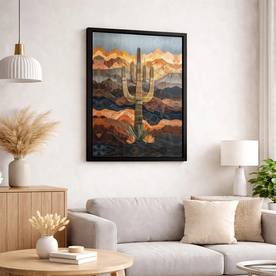 Desert Cactus Wall Art | Abstract Saguaro Landscape Print | Premium Gallery Wrapped Canvas | Southwestern Home Decor Gift