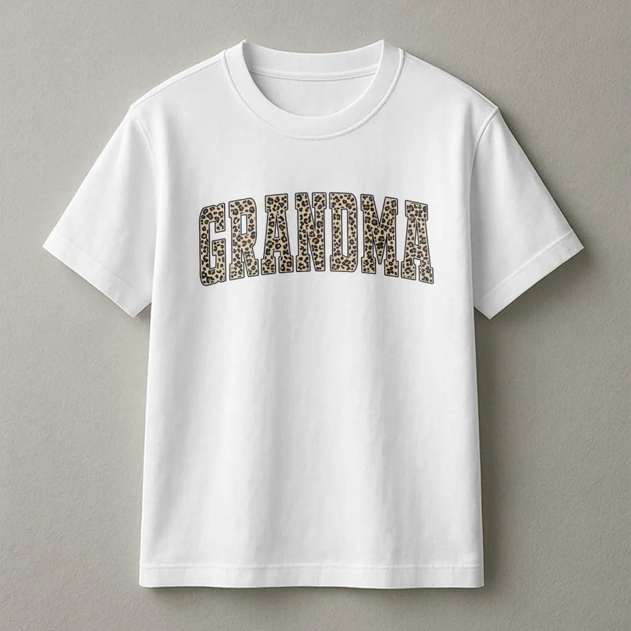 Grandma Leopard Print T-Shirt | Collegiate Cheetah Graphic Tee | Premium 100% Cotton | Mother's Day Gift for Best Grandma Ever