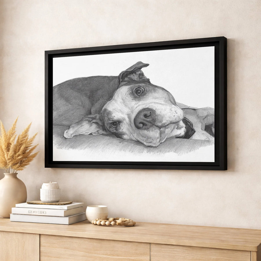 Pit Bull Dog Wall Art | Realistic Pencil Sketch Portrait | Gallery-Quality 1.25” Canvas | Dog Lover Home Decor Gift