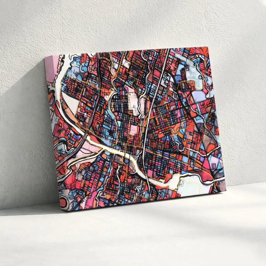 Austin Texas City Map Horizontal Canvas Art | Abstract Colorful Street Grid Poster | Premium 1.25 Inch Gallery Wrap | Modern Housewarming Gift for Texans