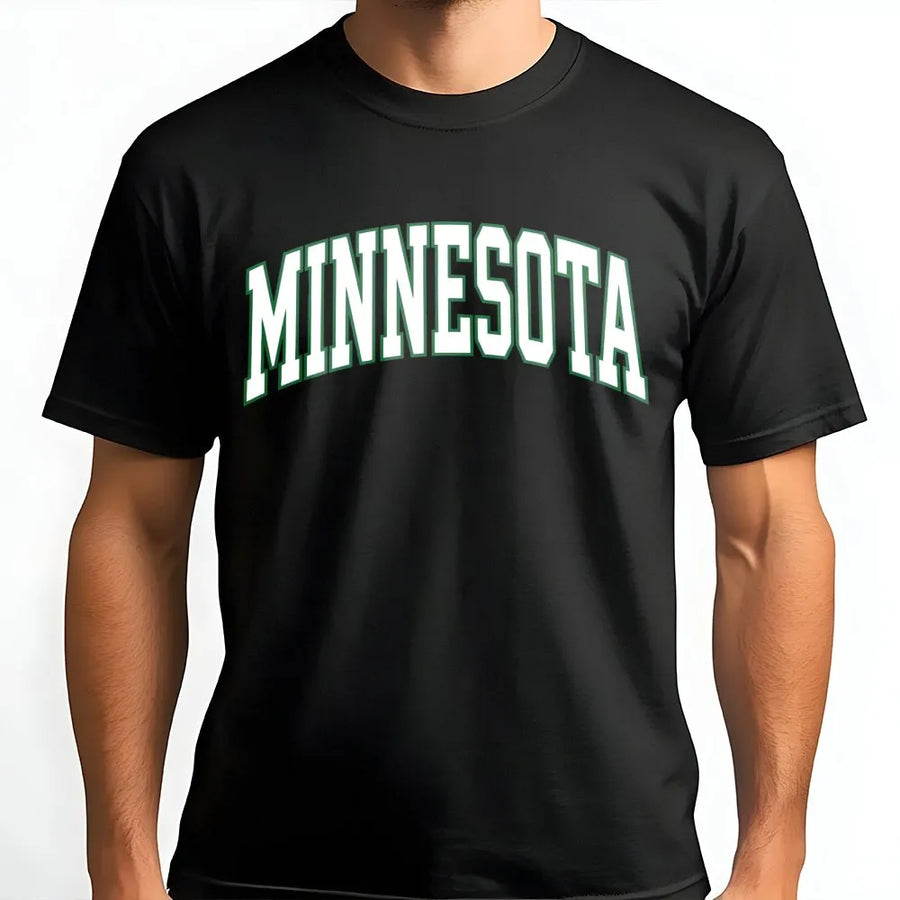 Minnesota State Varsity T-Shirt | Retro Arch Lettering Graphic | Premium Soft Cotton Blend | Athletic Hometown Pride Apparel Gift For Fans