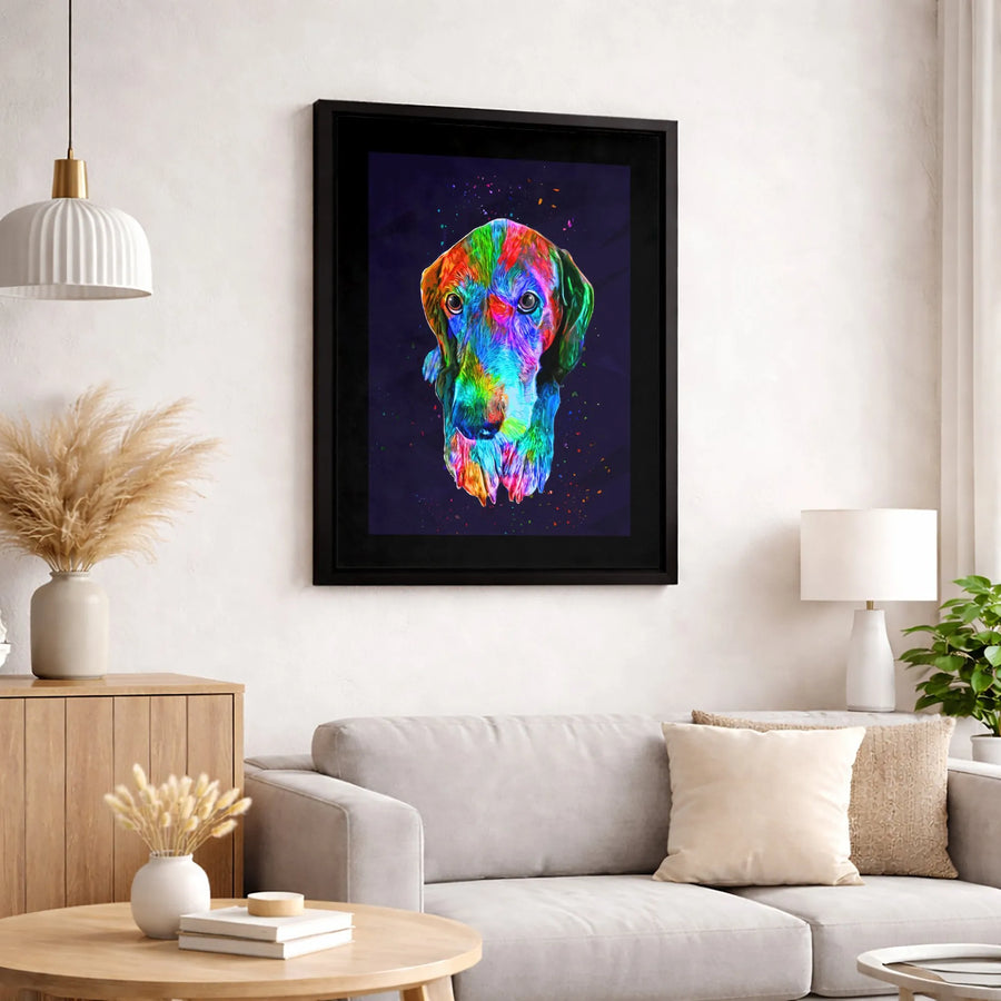 Dog Portrait Canvas Wall Art | Colorful Abstract Splash Paint Design | Gallery Quality 1.25-inch Profile | Unique Pet Lover Home Decor Gift