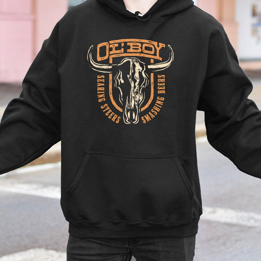 Western Skull Hoodie | Ol' Boy Rodeo Country Graphic | Premium Cotton Blend | Gift for Cowboy Cowgirl Fan