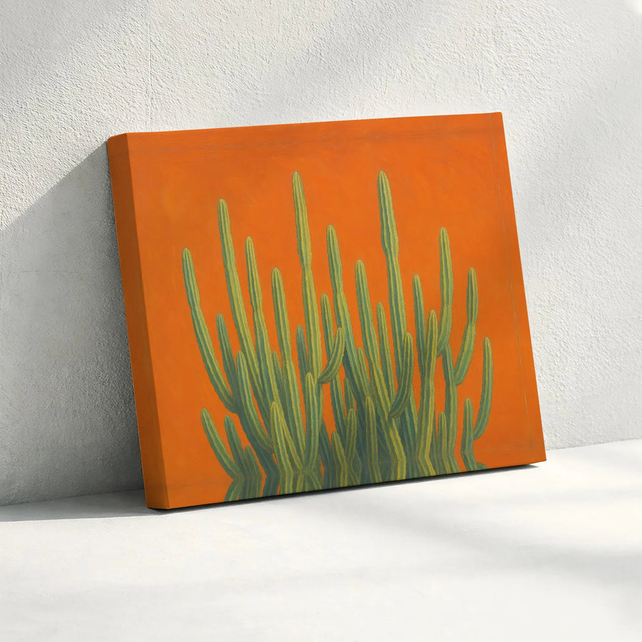 Desert Cactus Wall Art | Mid-Century Modern Minimalist Botanical Print | Premium Gallery Wrapped Canvas | Vibrant Orange Decor For Living Room