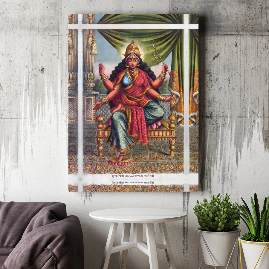 Bhuvaneswari Hindu Goddess Canvas Print | Vintage Indian Art Wall Decor | Premium 1.25" Gallery Wrapped Frame | Spiritual Home Decor Gift