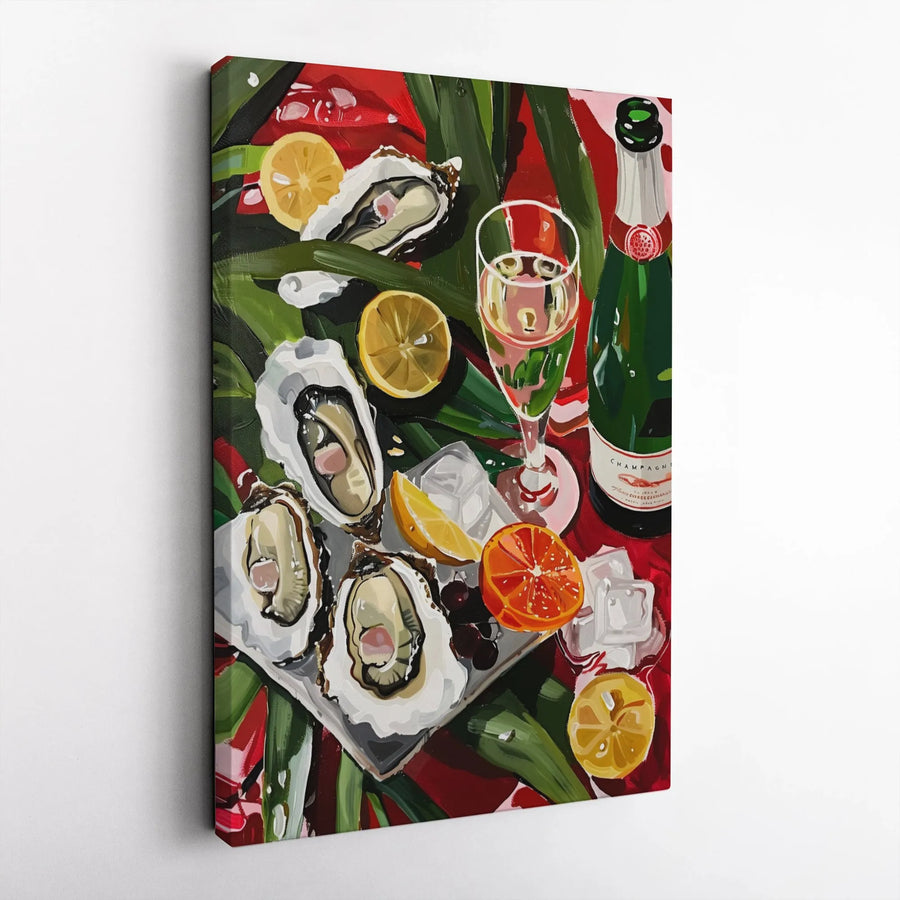 Oysters and Champagne Canvas Art | Kitchen Still Life Wall Decor | Gallery Quality 1.25" Profile | Premium Dining Room Gift