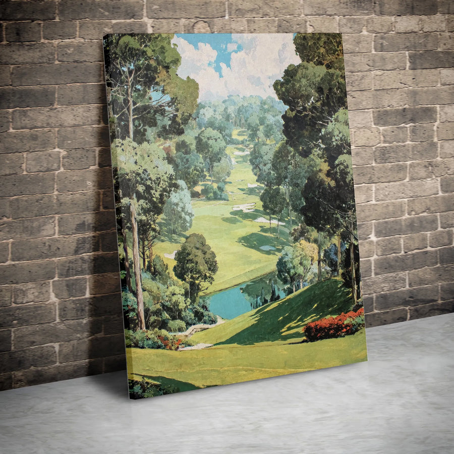 Vintage Golf Course Canvas Wall Art | Classic Golf Landscape Painting | Premium Gallery Canvas | Gift for Golfer, Office & Man Cave Decor