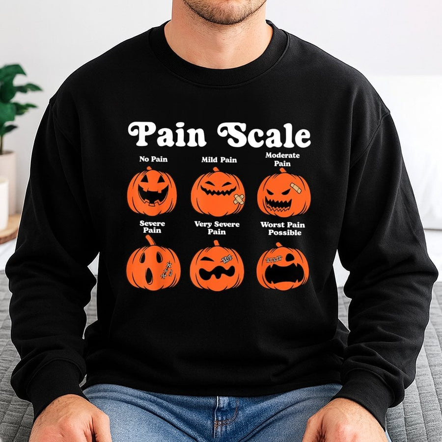 Halloween Pain Scale Pumpkin Sweatshirt | Funny Nurse Fall Graphic Crewneck | Soft Cotton-Blend Apparel | Gift for Nurses RN Student Graduation