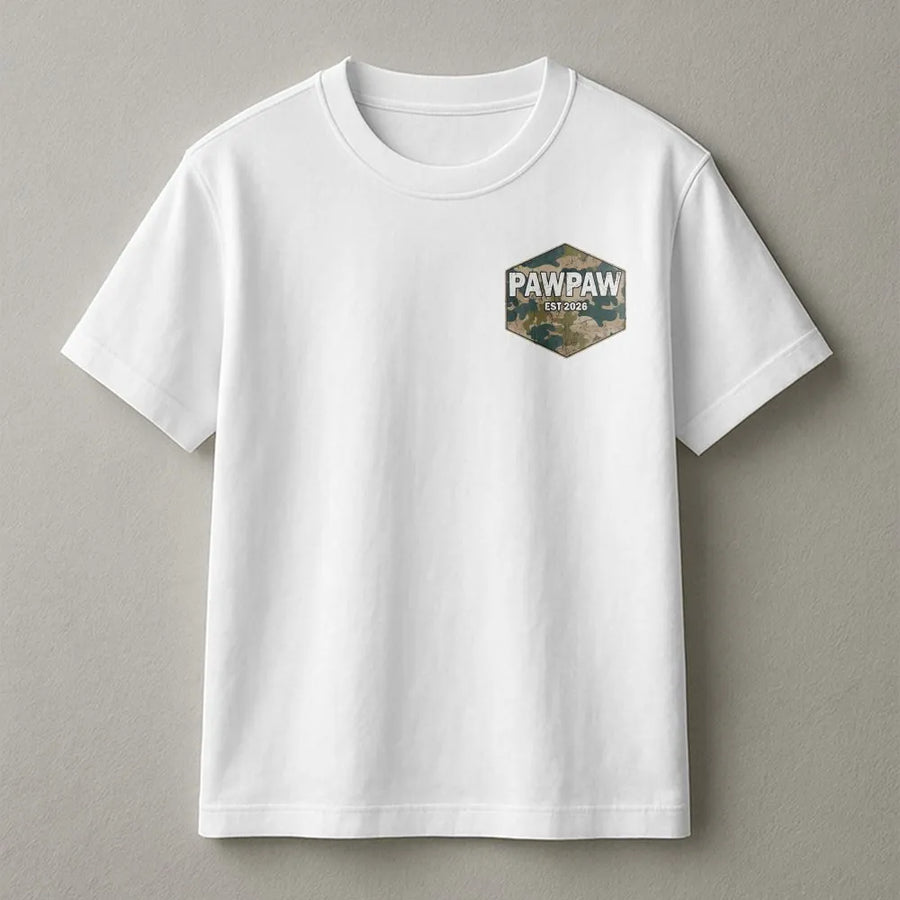 Pawpaw T-Shirt | Est 2026 Camo Hexagon Badge | Soft Cotton Blend | Gift for New Grandpa, Father's Day