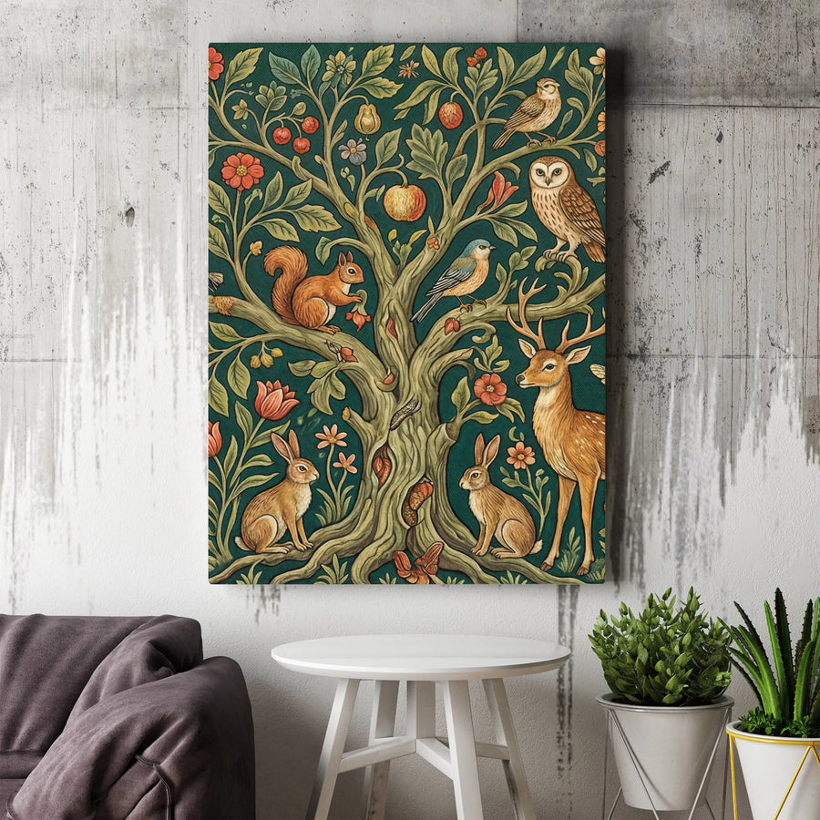 Forest Animal Canvas Wall Art | Tree Of Life Woodland Creatures Print | Premium Gallery Wrapped Decor | Nature Lover Living Room Gift