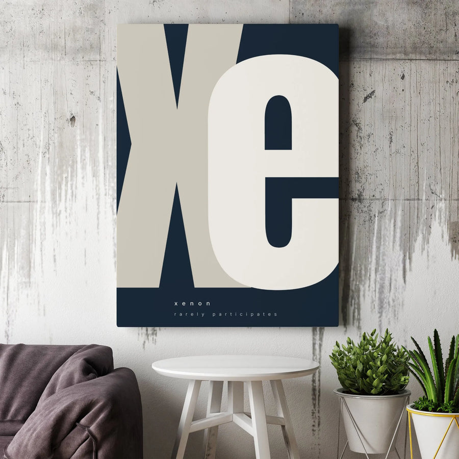Xenon Element Vertical Canvas | Modern Typography Periodic Table Art | Premium Thick Gallery Wrap | Collector's Science Gift for Chemist or Teacher