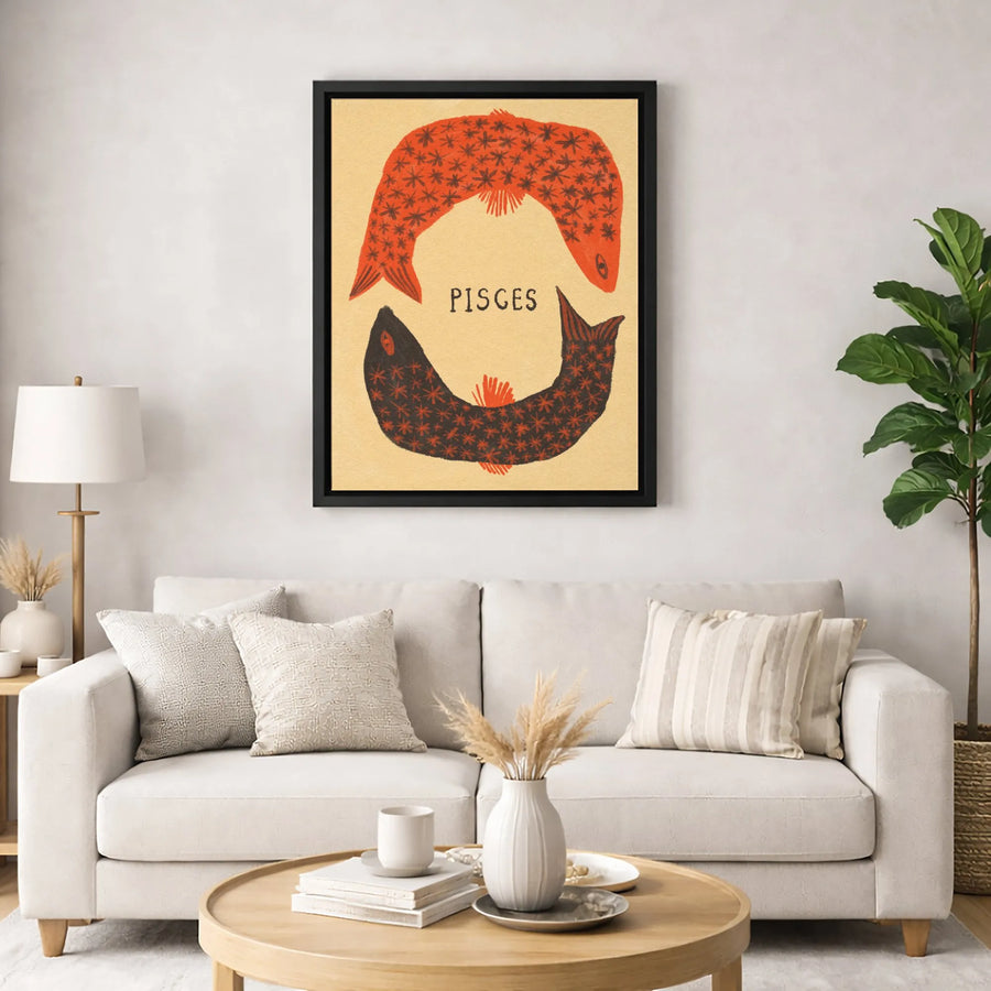 Pisces Zodiac Wall Art | Minimalist Two Fish Horoscope Illustration | Premium 1.25" Gallery Canvas | Astrology Gift for Her and Him