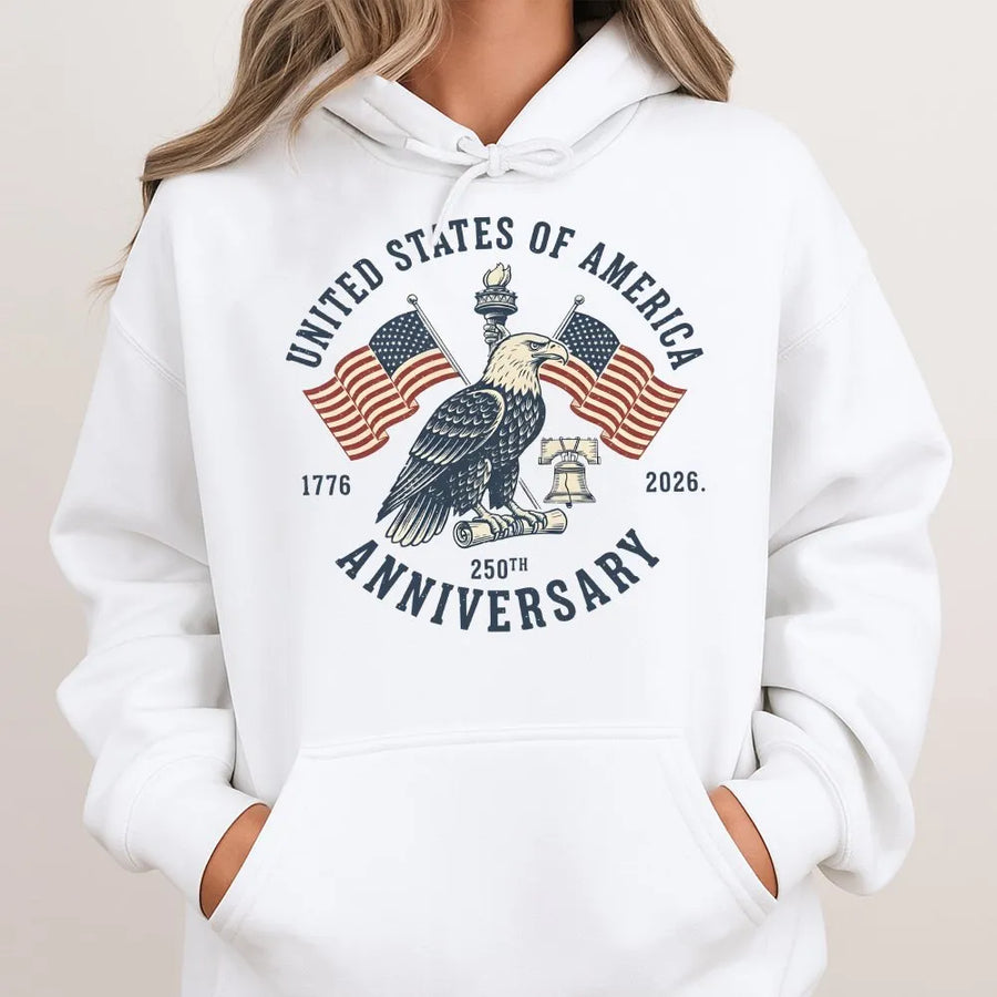 USA 250th Anniversary Hoodie | Vintage Patriotic Eagle 1776-2026 Graphic | Premium Cotton Blend | Commemorative 4th of July Gift for Patriots