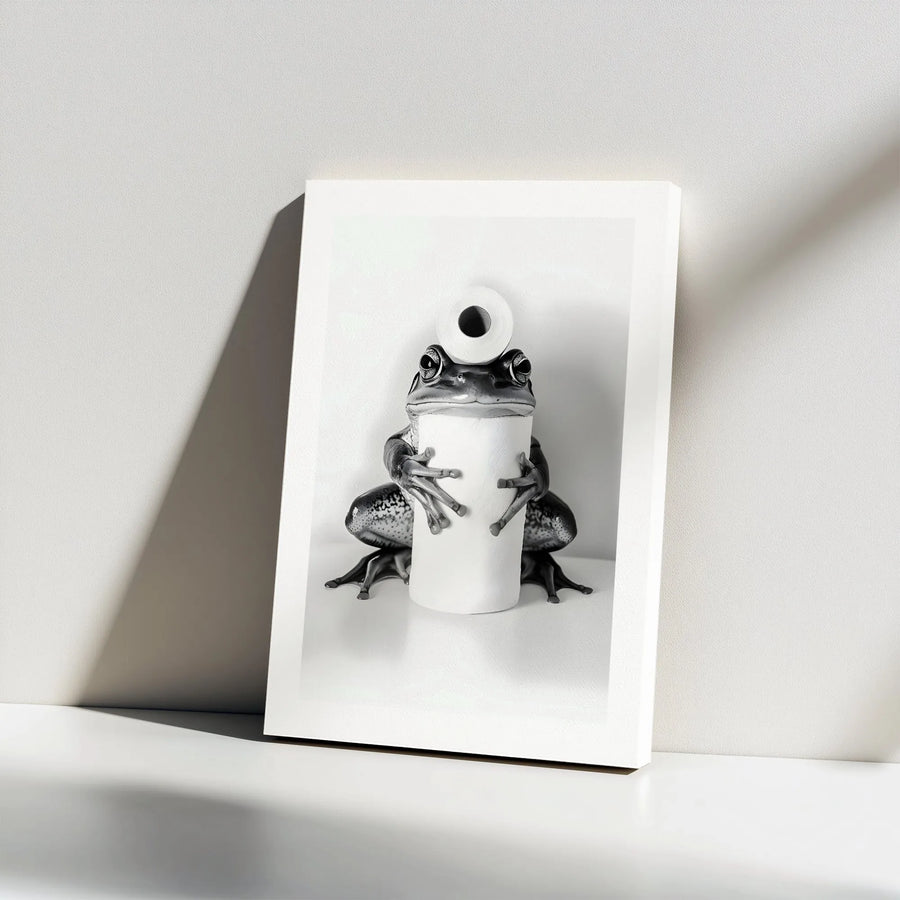 Funny Frog Toilet Paper Canvas Wall Art | Whimsical Bathroom Decor Print | Premium Gallery Wrap Canvas | Unique Gift for Animal Lovers