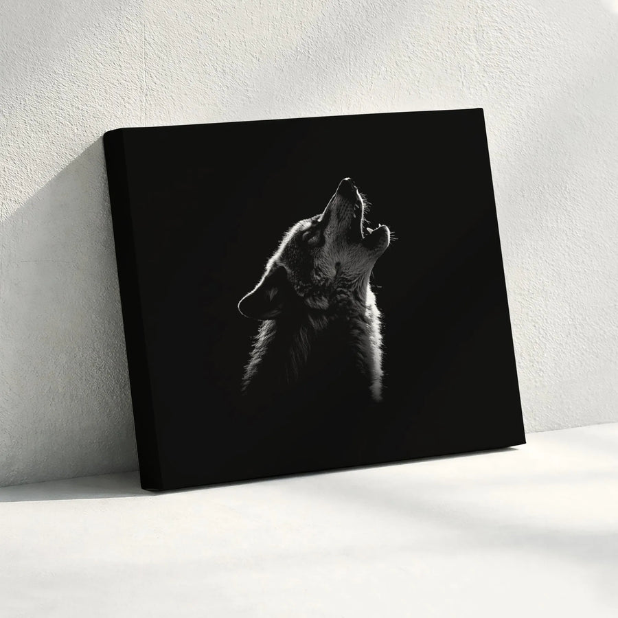 Howling Wolf Wall Art | Black and White Nature Canvas | 1.25-Inch Gallery Wrap Print | Modern Home Office Decor Gift
