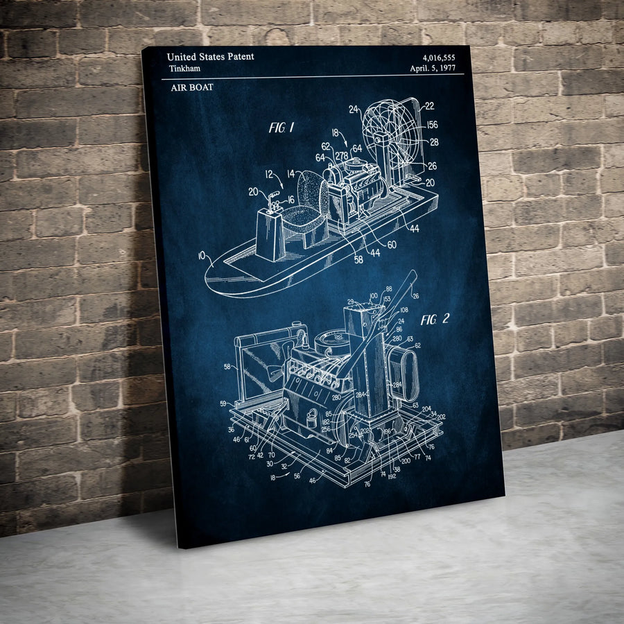 Air Boat Patent Print | Vintage Technical Engineering Drawing | Premium Gallery Wrapped Canvas | Office Decor Gift For Boat Enthusiast