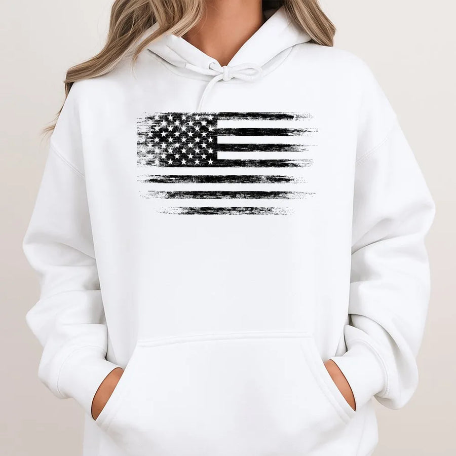 Distressed American Flag Hoodie | Patriotic USA Graphic Sweatshirt | Premium Cotton-Blend | Unisex Casual Gift for Patriots