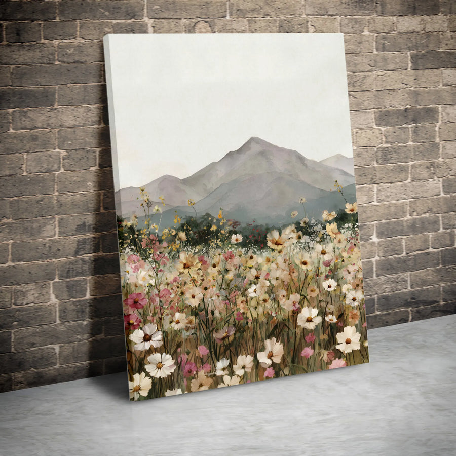 Wildflower Mountain Canvas Print | Watercolor Landscape Art | Premium Gallery Wrapped Canvas | Rustic Cottagecore Home Decor Gift