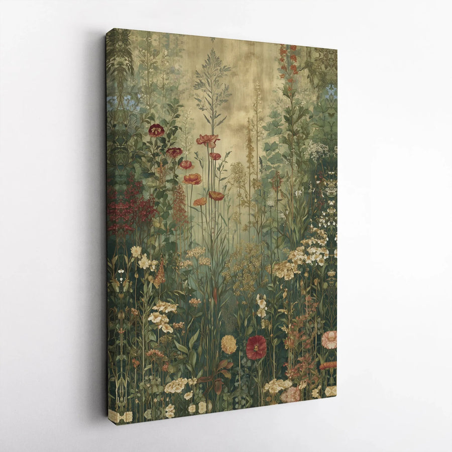 Vintage Wildflower Meadow Canvas Wall Art | Botanical Garden Print | Premium Gallery-Wrapped 1.25" Profile | Earthy Home Decor for Nature Lovers