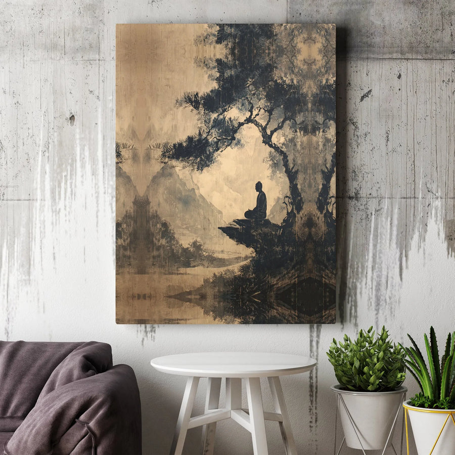 Meditating Buddha Canvas Wall Art | Zen Mountain Landscape Print | Premium Gallery Wrapped Decor | Spiritual Mindfulness Gift for Home Office