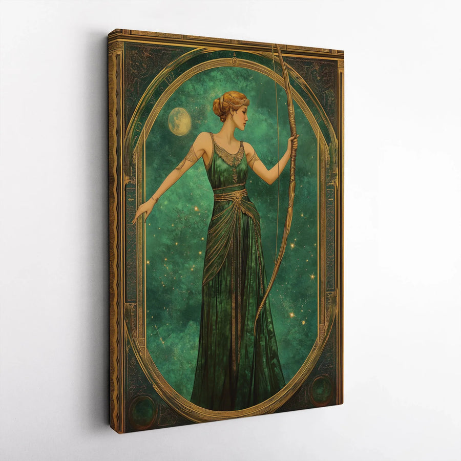 Artemis Goddess Canvas Art | Art Nouveau Moon & Bow Aesthetic | Premium Gallery-Wrapped Print | Mythological Greek Decor for Home & Office
