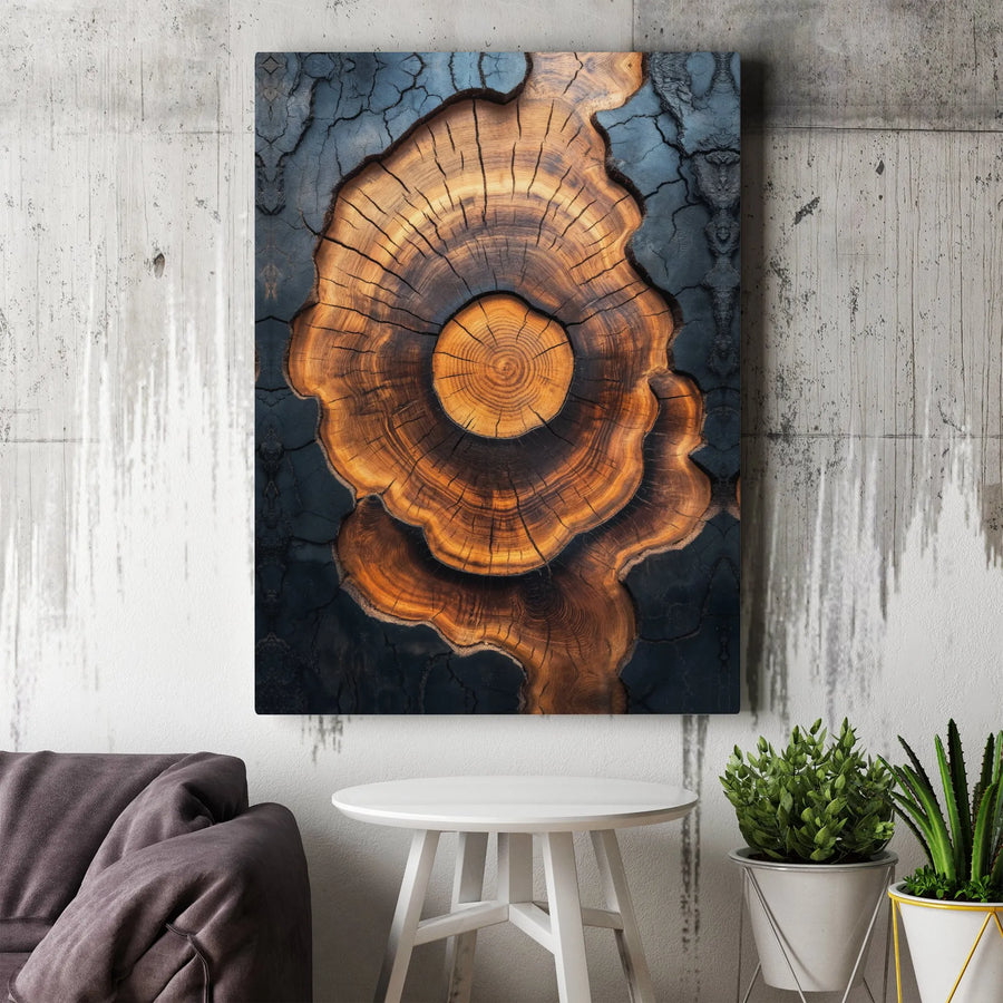 Burnt Wood Tree Rings Canvas Wall Art | Abstract Nature Cross Section Print | Premium 1.25 Inch Gallery Wrap | Modern Farmhouse Home Decor Gift