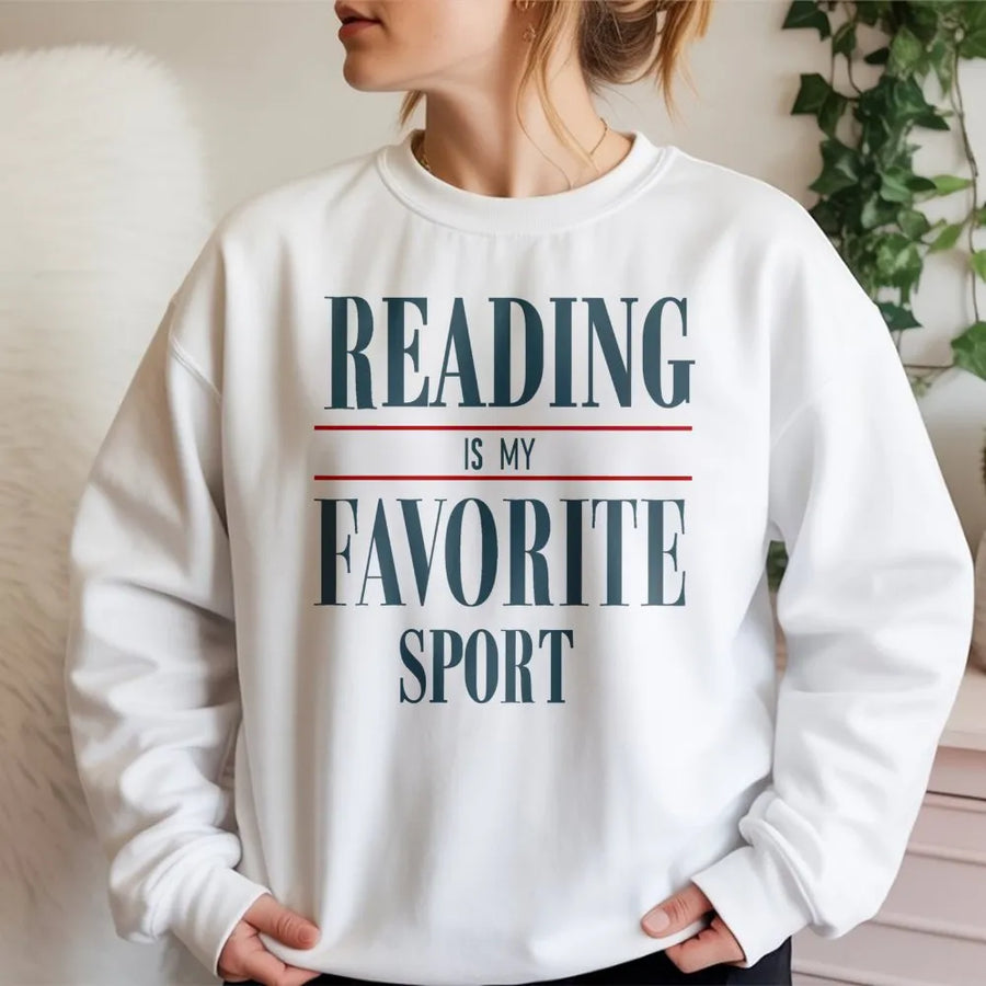 Reading Is My Favorite Sport Sweatshirt | Funny Bookworm Graphic Crewneck | Premium Cotton Blend | Gift For Librarian And Book Lover