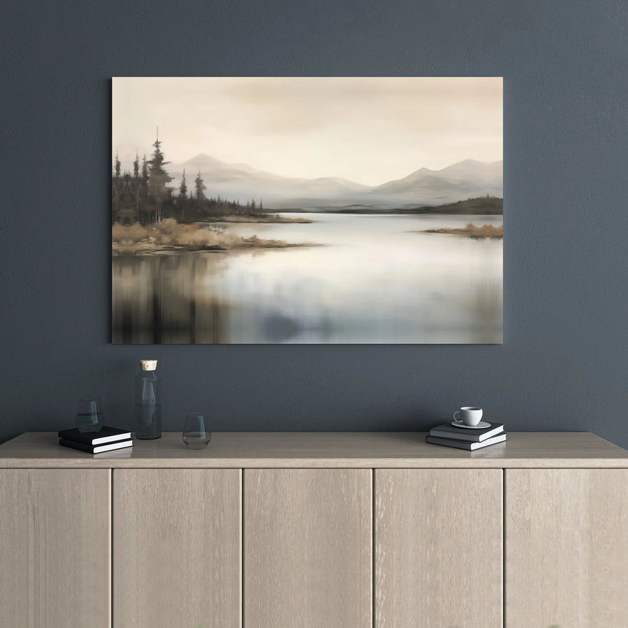 Misty Mountain Lake Canvas Wall Art | Serene Pine Forest Landscape Print | 1.25" Gallery Wrap Premium Decor | Nature Inspired Gift for Living Room