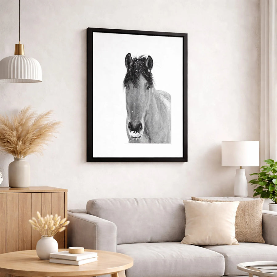 Horse Portrait Canvas Wall Art | Winter Equestrian Snowy Animal Print | Premium 1.25-Inch Gallery Wrap | Rustic Farmhouse Home Decor Gift