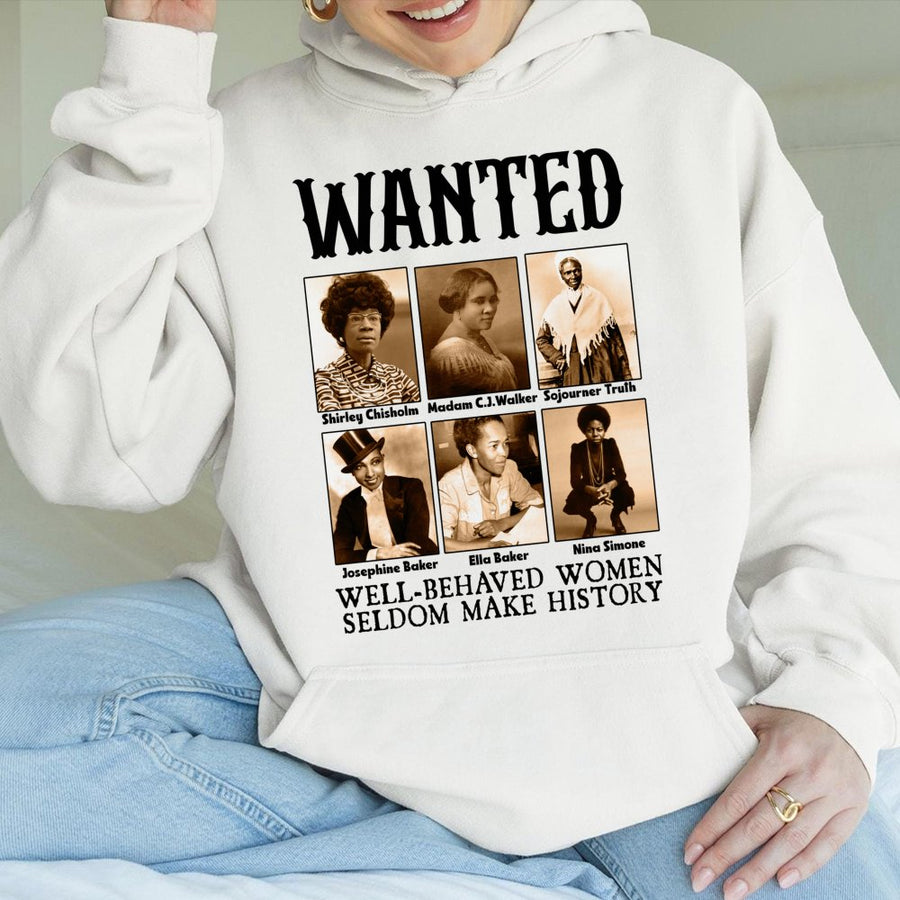 Black History Month Hoodie | Iconic Women Leaders Wanted Graphic | Premium Cotton Blend | Gift for Activists & History Lovers