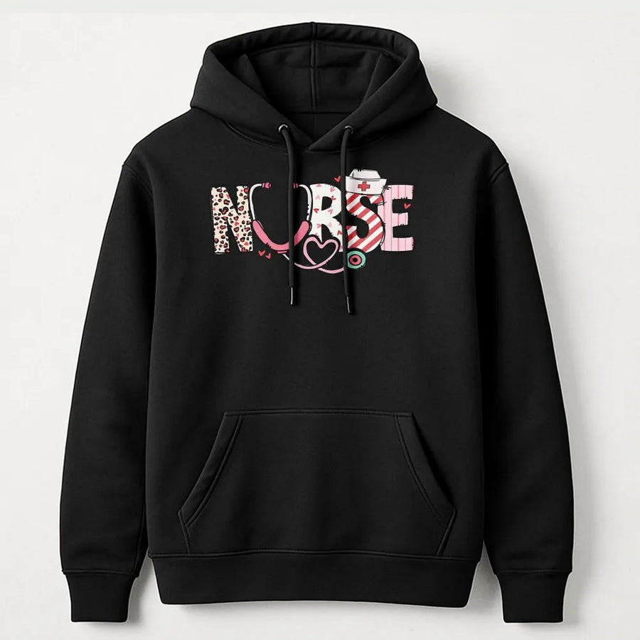 Nurse Valentine Hoodie | Leopard Print Stethoscope Design | Premium Cotton Blend | Cute Gift for Nurses and Nursing Students