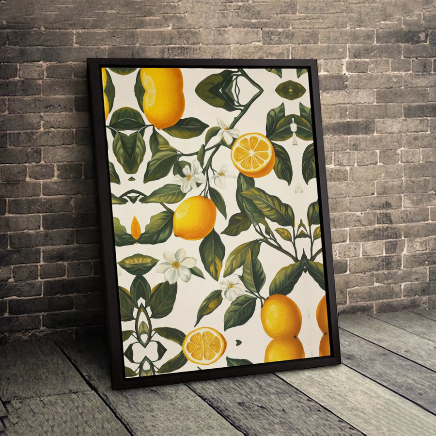 Lemon Botanical Art Canvas | Vintage Fruit & Blossom Pattern | Premium Fade-Resistant Print | Mediterranean Kitchen Wall Decor