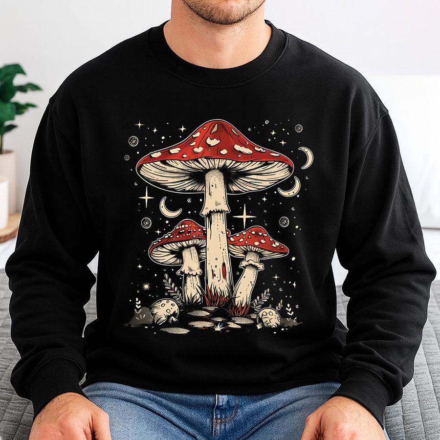 Celestial Mushroom Sweatshirt | Boho Toadstool Graphic Print | Soft Cotton Blend Premium Pullover | Gift for Nature and Cottagecore Lovers