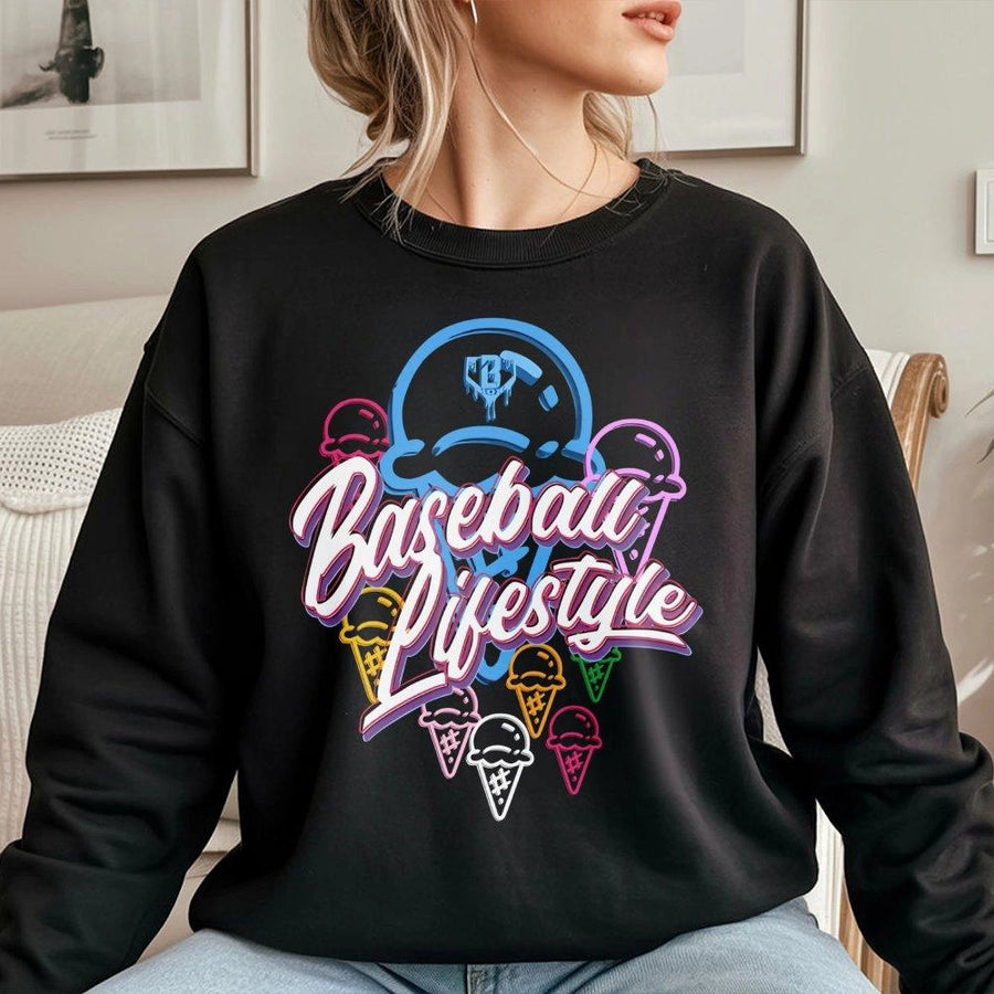 Baseball Lifestyle Sweatshirt | Neon Ice Cream Drip Graphic | Premium Cotton Blend | Gift for Baseball Players and Fans