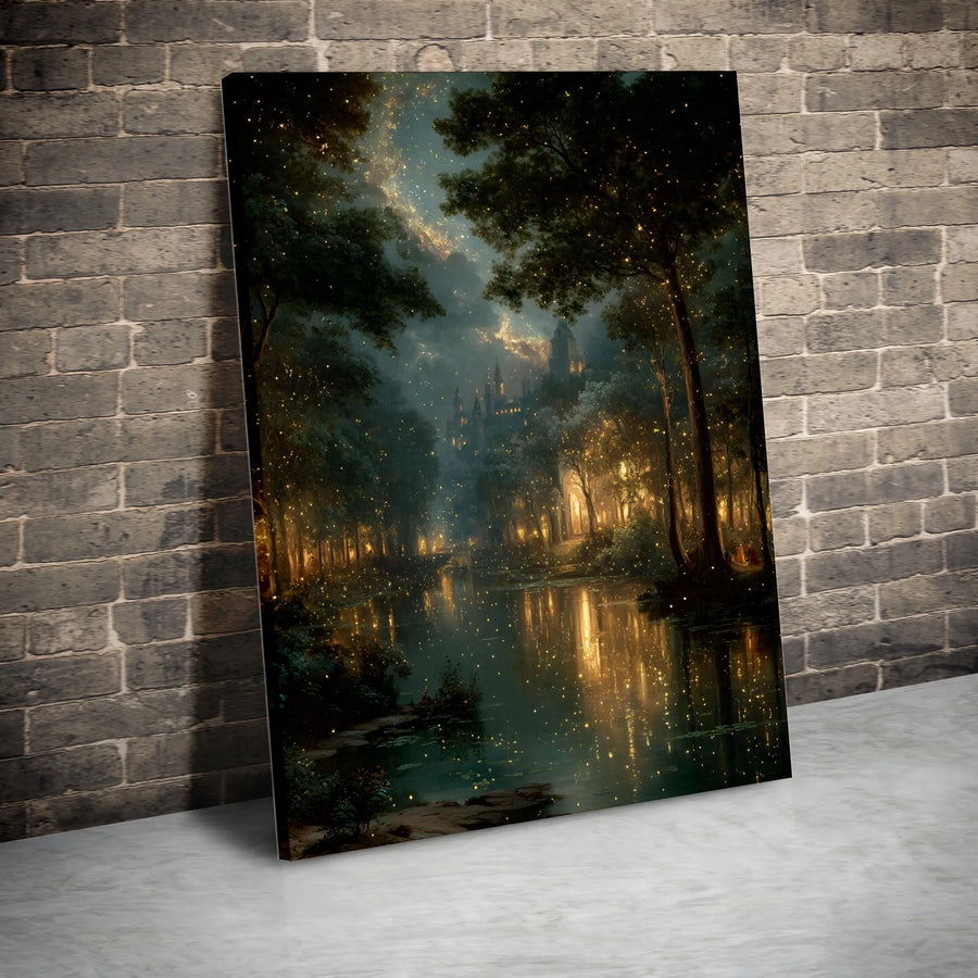 Enchanted Forest Canvas Wall Art | Magical River Castle Landscape | Premium Fade-Resistant Print | Whimsical Fairy Tale Home Decor Gift