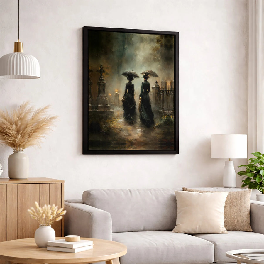 Gothic Victorian Cemetery Canvas Print | Moody Rainy Graveyard Scene | Premium Gallery-Wrap Artwork | Dark Academia Home Decor Wall Art