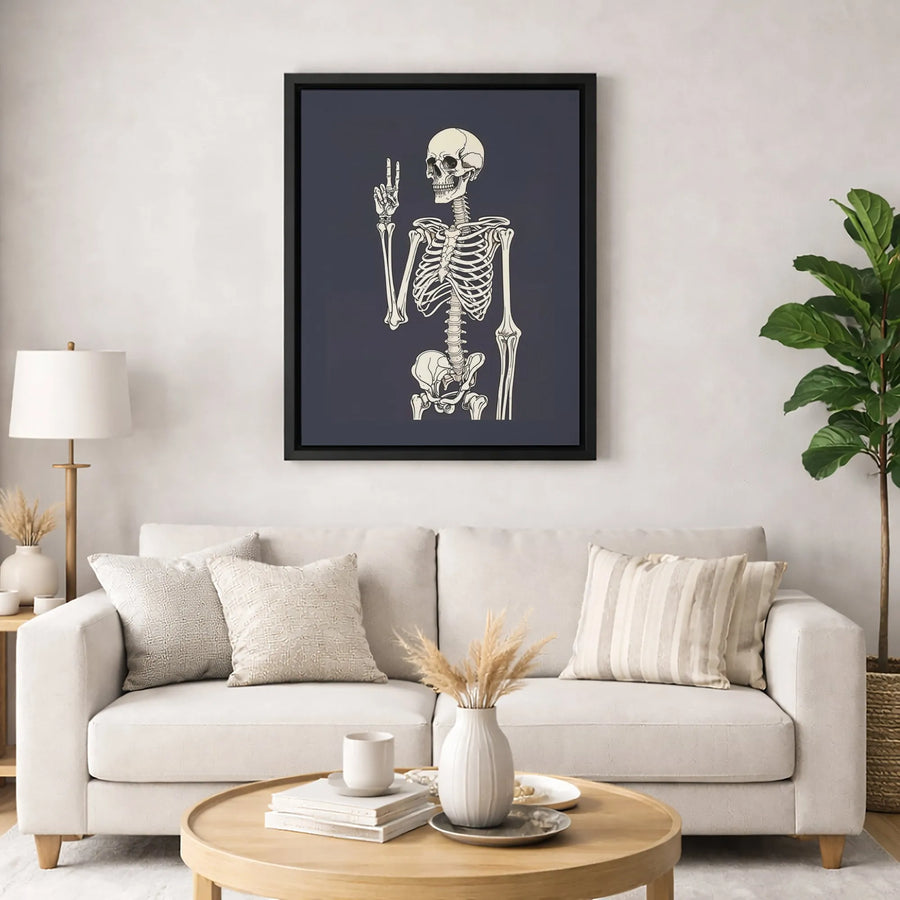 Skeleton Wall Art | Peace Sign Hand Gesture Graphic Print | Premium 1.25" Gallery Canvas | Edgy Gothic Home Decor Gift