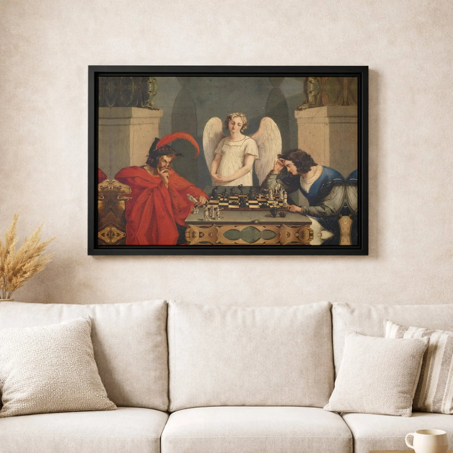 The Chess Players Canvas Wall Art | Moritz Retzsch Classic Masterpiece | Premium Gallery Wrap Print | Gift for Chess Players & Art Lovers
