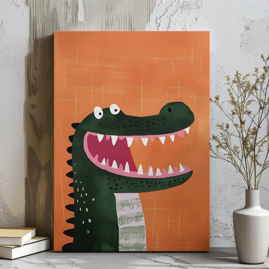 Cute Alligator Nursery Wall Art | Happy Green Croc Illustration | Premium 1.25 Inch Gallery Wrap Canvas | Nursery Decor for Boys Room